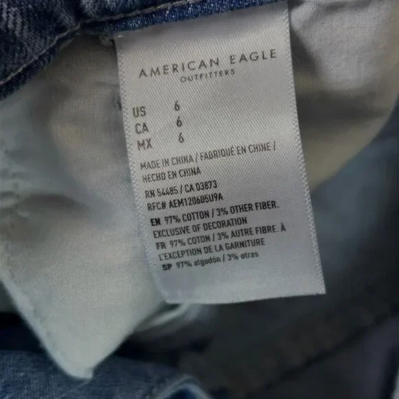 American Eagle Women Shorts 6 Jean Blue Denim Light Mom High Rise Plaid Casual - Picture 7 of 8